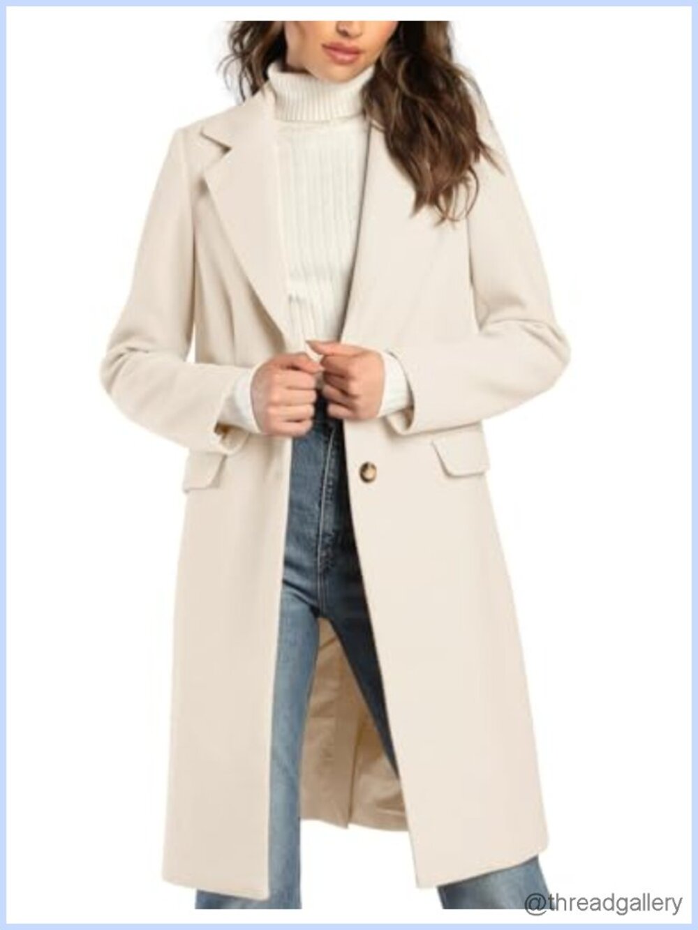Womens Wool Blend Pea Coat Notch Lapel Button Front Knee Length